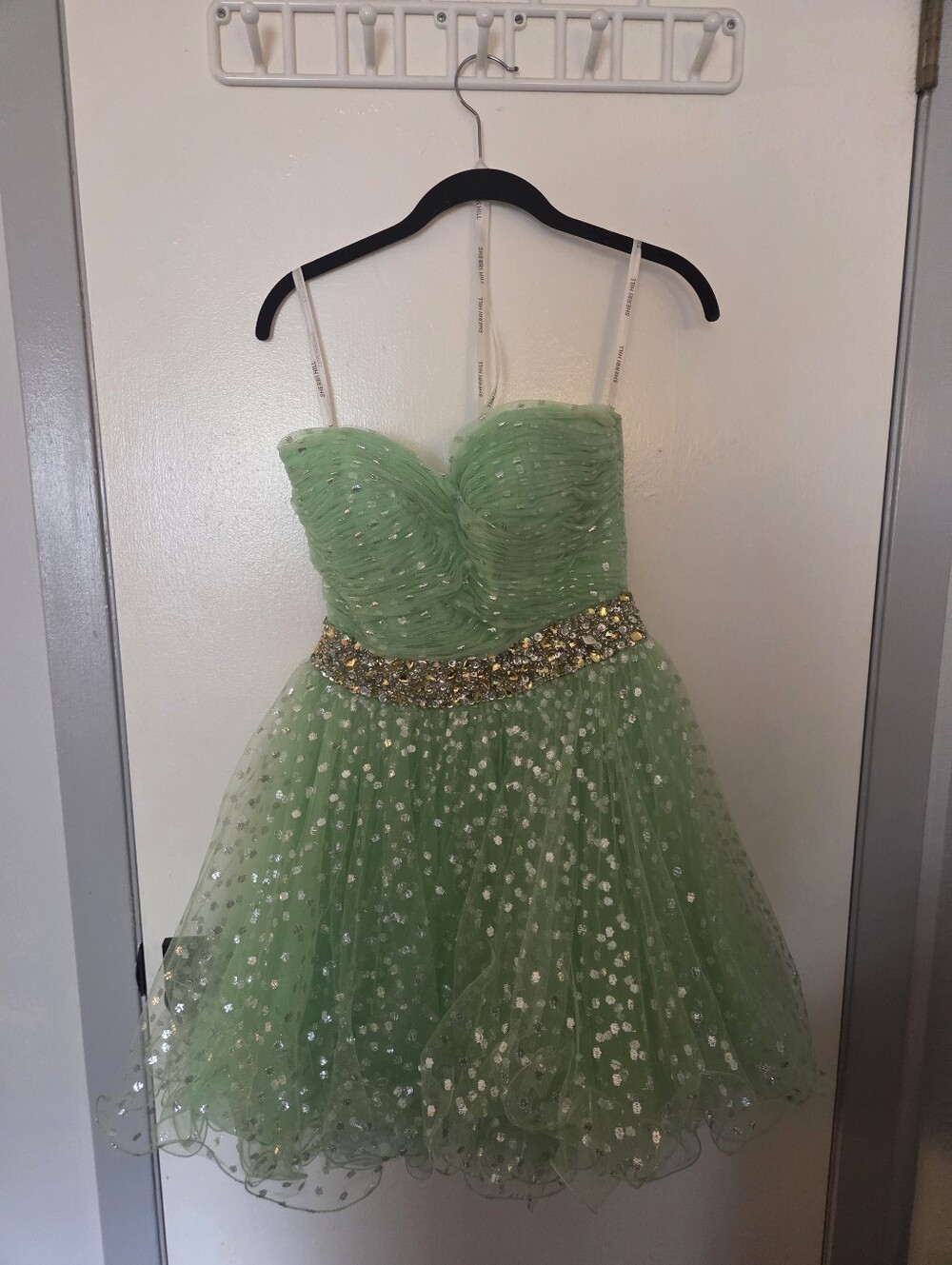 Sherri Hill Mint Green Metallic Polka Dot Tulle Dress Size 2 | Fairycore Formal